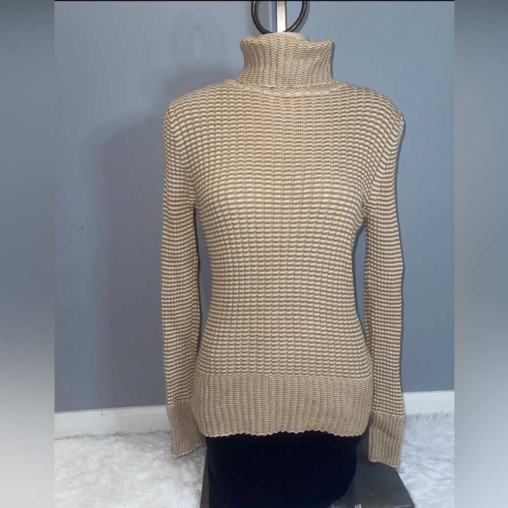 Calvin Klein tan cream turtleneck ribbed sweater top shirt womans medium EUC